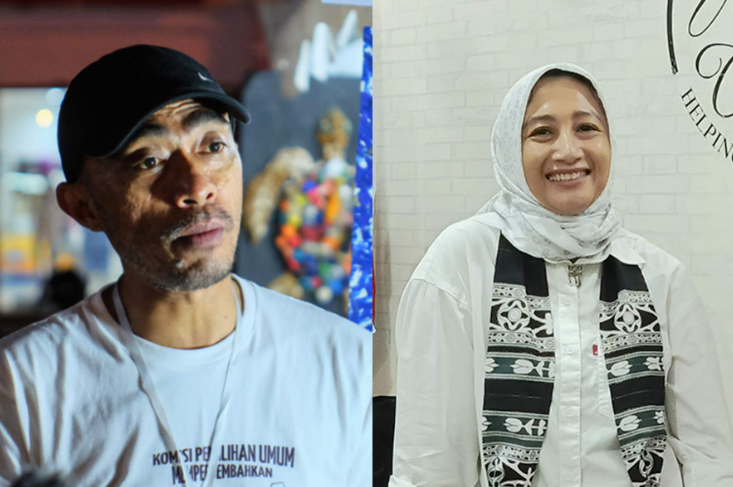 (kiri) kepala divisi sosdiklih, parmas dan sdm kpu sulut, awaludin umbola; (kanan) kepala divisi perencanaan, data dan informasi kpu sulut lanny ointu. (foto zonautara. Com)